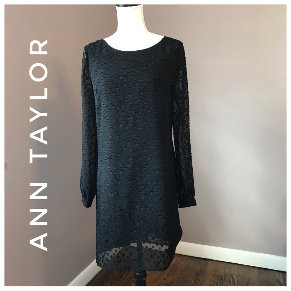 Ann Taylor Factory Textured Black Long Sleeve Dress